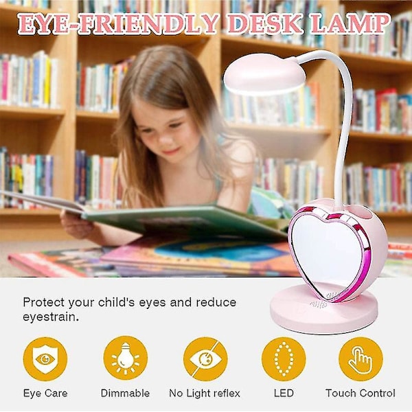 LED-skrivebordslampe Kompatibel med Jenter, Oppladbar LED-skrivebordslampe med USB-ladepunkt Blyantstativ, Øyevennlig
