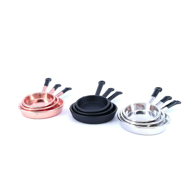 1 Sett/3 stk Simulerte Kjøkkenutstyr Mini Panner Lekevarer Kunstige Mikro Dekorer Layout Rekvisitter Legering Silver 5.5*3.1*0.6cm