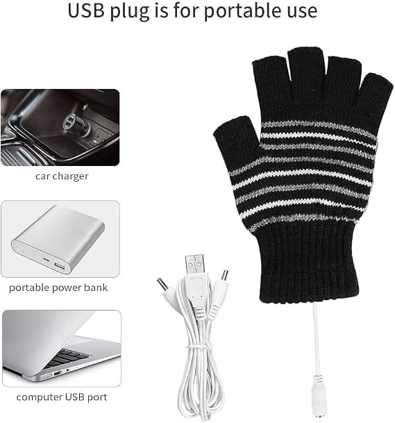 (Sort) USB-opvarmede handsker, vinteropvarmede handsker til mænd og kvinder