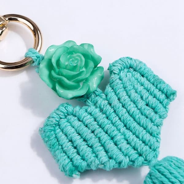 Makramé nøglering Boho blomster Hjerteformet kvast Taske charms Tilbehør til bilnøgle Hånd, Gul