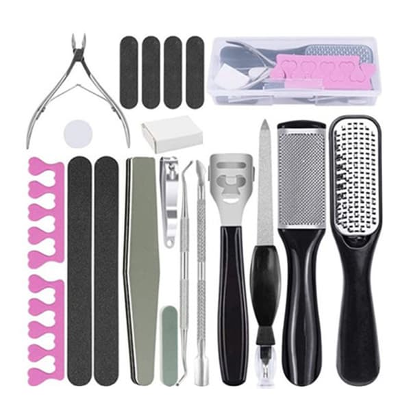 Professional Pedicure Tool Kit, Black, 21-piece set