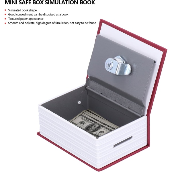 Mini Safe Simulation Book Safety Penge smykkeskrin, med låsenøkler, for barn og venner (rød)
