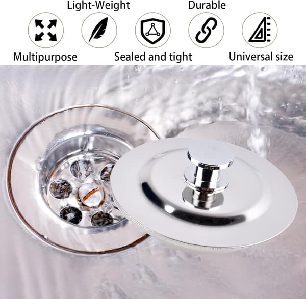 Universell badekarpropp, oppvaskkumpropp for 42-44 mm, rustfri badekaravløpsplugg, baderomsservantpropp med godt grep, erstatningsavløpsplugg