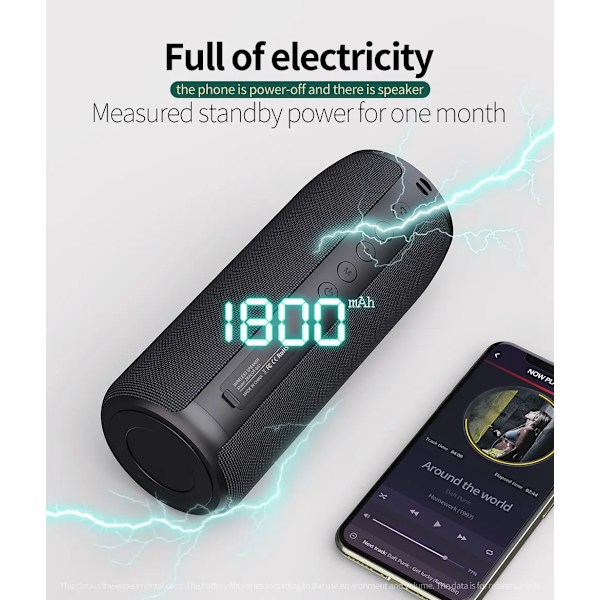 Kannettava langaton Bluetooth-kaiutin HD-äänellä ja syvällä bassoilla, langaton stereoparitus, sisäänrakennettu mikrofoni