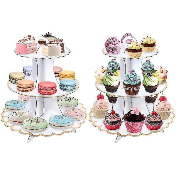 3-lags serveringsbakke Cupcake-holdere kompatibel med bryllupsfødselsdagsfest 2 stk