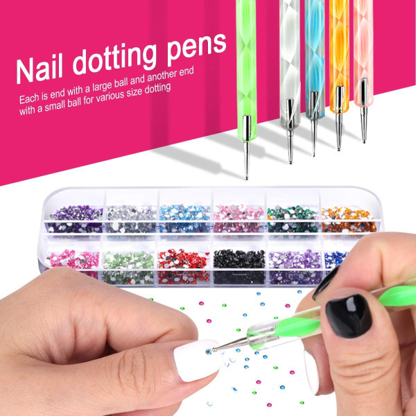 Teenitor Nail Art Borste, Nail Art Decorations Kit med Nagelpenna Designer Dotting Tools Färger Holografisk Butterfly Nail Glitter