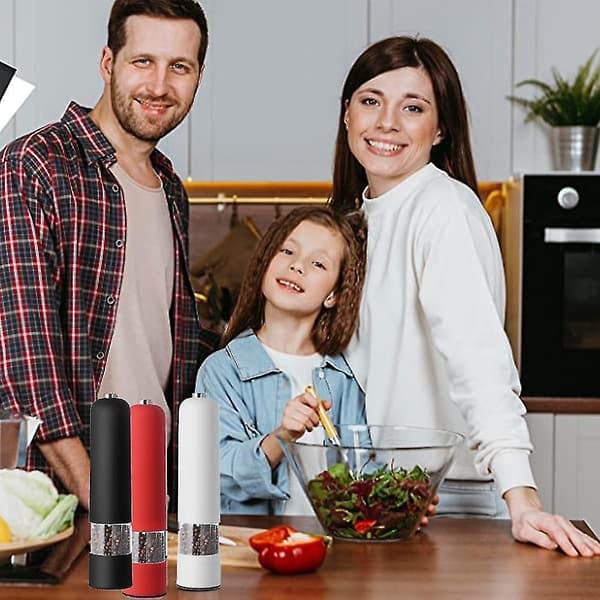 Electric Salt and Pepper Grinder - Automatic, Refillable, Stainless Steel Spice Grinders with Light-26 (White)