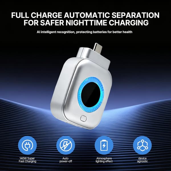 140W smart ladeadapter med automatisk utkobling, Type-C, 140W