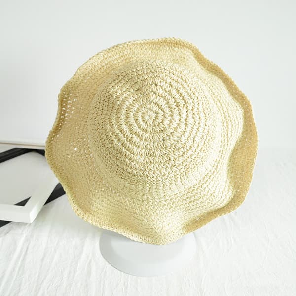 Dame solhat foldbar strandstråhat (Beige 56 - 58cm), Stor La