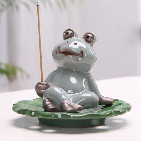 Frø på Lotusblad Røgelseholder - Keramisk Røgelsespindebrænder med Askebakke - Porcelæns Lotusblad til Smykkeopbevaring og Figur