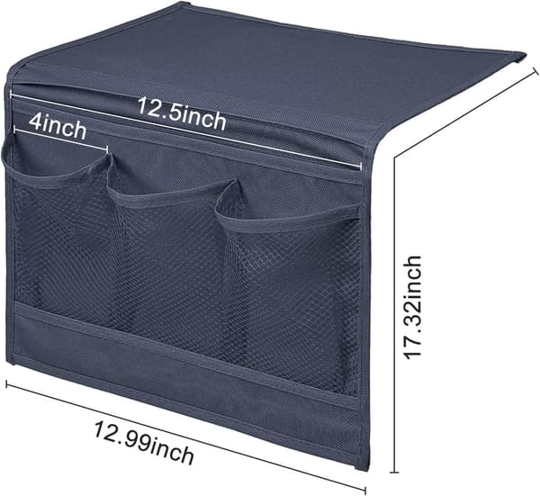 Bedside Caddy with 4 Pockets - Storage Holder for TV Remote, Phone, Glasses, and Magazines - Space-Saving Hanging Design for