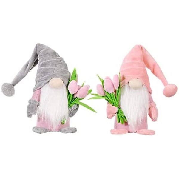 Stående Sød Gnome Med Tulipaner Blomsterbuketter Søde Dværg Gavefigurer Gave Til Kvinder Mor Bryllupsdag Kæreste Hustru Mors Dag Tak Dimension