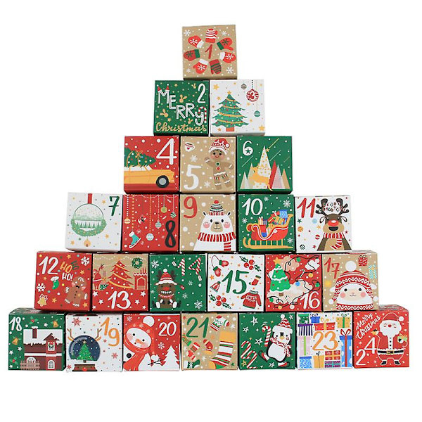Gaveæske med slik 7cm firkantet æske Julegave Adventskalender 1-24 Gavepapiræske