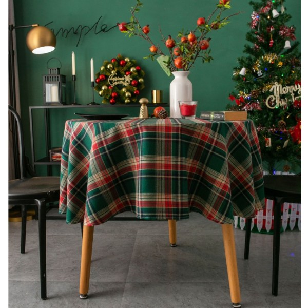 Joulupöytäliina Amerikkalainen ruudullinen ruokapöytä pyöreä pöytäliina Kangas sohvapöytäliina，150cm