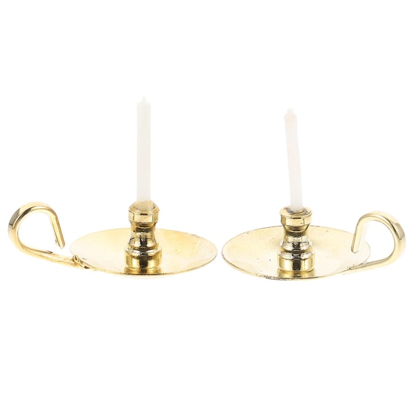 2 stk. Dukkehjem Håndholdte Lysestager Jernlegering Lysestager Til Dukkehjem Guld 3,2X2,4X2,5CM