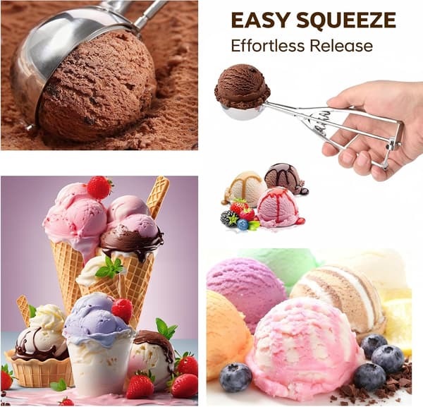 Ice Cream Scoops, 3-Piece Cookie Scoop Set, Stainless Steel Ice Cream Scoops with Trigger, Cookie Scoops for Baking, Cookie Dough Molds