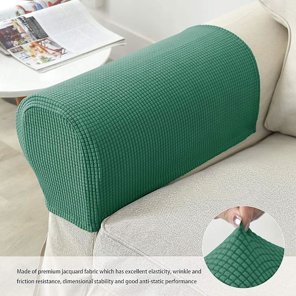 Set med 2 Jacquard Stretch Soffa Armstöd Armstödsskydd Halksäkra Möbelskydd Armstödsskydd för Soffa Recliner Skogsgrön Forest Green