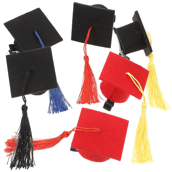 6 stk Mini Doktorhatt Hårklipp Graduation Hat Hodeplagg Hodepynt Graduation Dekorasjon Assortert C
