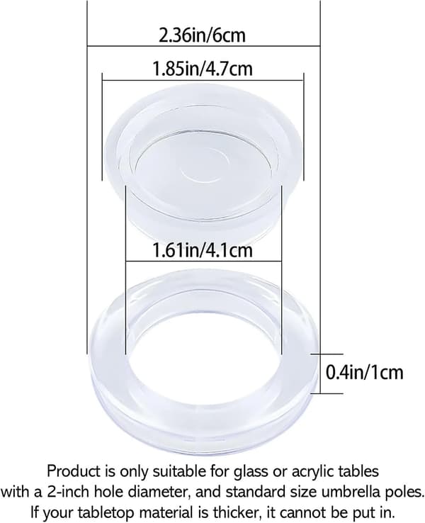 Patio Table Umbrella Hole Ring Plug and Cap Set, Silicone 2 Inch Insert for Standard Table Hole, Outdoor Patio Table, 2 Sets