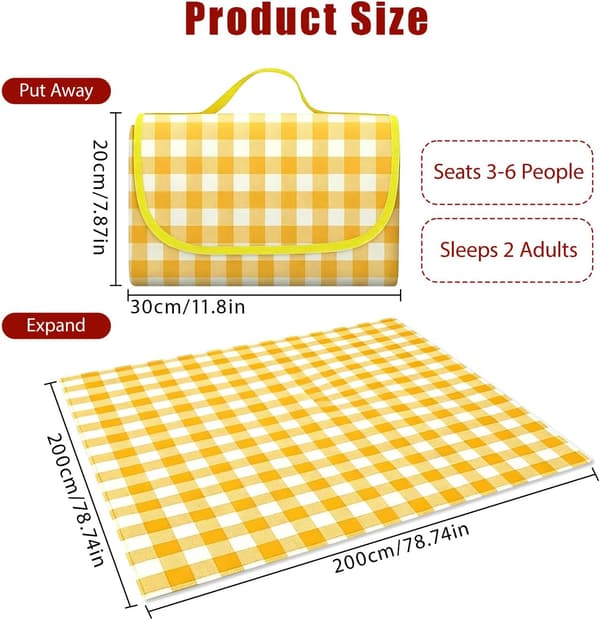 2M*2M Picnic Blanket, Waterproof Picnic Mat, Foldable Picnic Mat with Handle