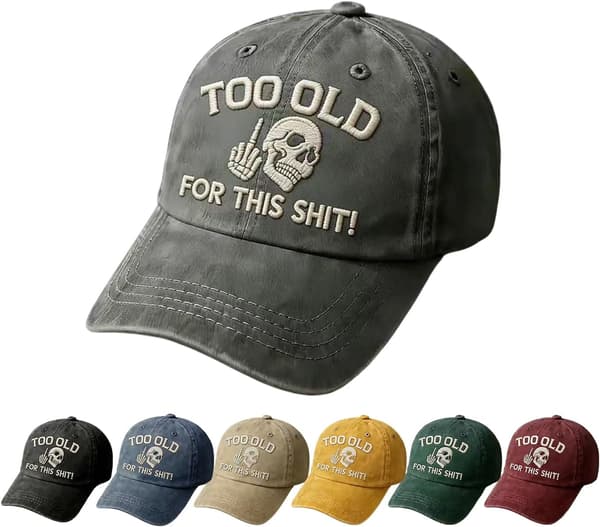 Too Old For This Baseball Cap, Interesting Middle Finger Adjustable Dad Hat, Baseball Cap For Men And Women, Washed Cap Grey grey