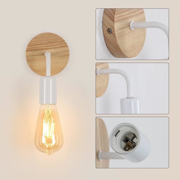 2-delad vägglampa för inomhus, LED industriell vägglampa för inomhus, trävägglampor för vardagsrum, sovrum [E-klass]