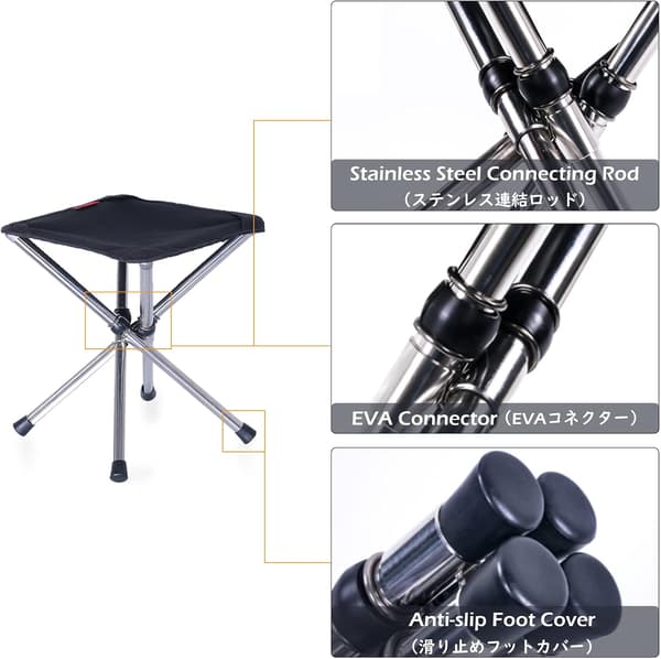 Foldbar skammel, bærbar foldbar siddeplads tripod mini teleskopisk skammel (sort - L)