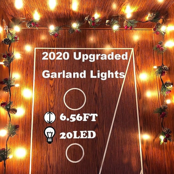 Christmas Garland Lights 6.56ft Holiday Prelit Garland Pine Cone Garland Light With Red Berry Oppgradert batteridrevet krans med LED-lys Xmas D