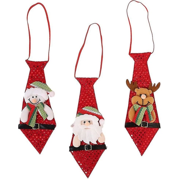 Juleslips Paljettslips Ferdigknyttet elastisk slips Dukkefigur Barneslips til julefest Kostyme-dekor (rød)(3stk