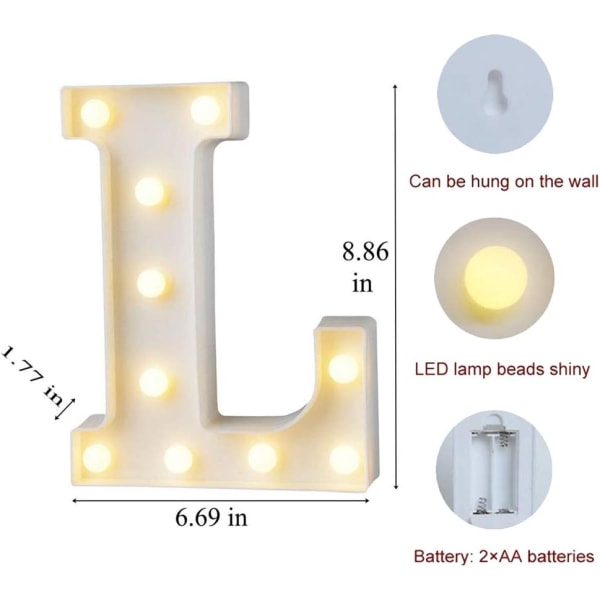 LED Marquee Bokstavlys 26 Alfabetet Lys Opp Marquee Nummer Bokstaver Skilt for Bryllup Bursdagsfest Batteridrevet Jul La