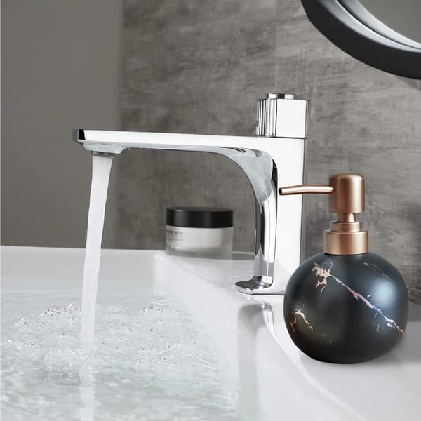 Black, gold soap dispenser for bathroom or kitchen - Beautiful round ceramic lotion bottle - Stainless pump