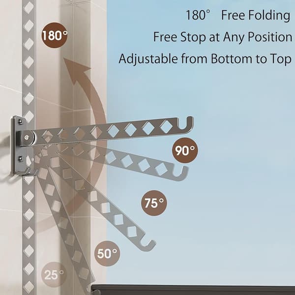 Wall-mounted foldable drying rack, multi-angle stainless steel laundry hanger, no drilling for balcony, wardrobe, indoor use, grey Grijs Grijs
