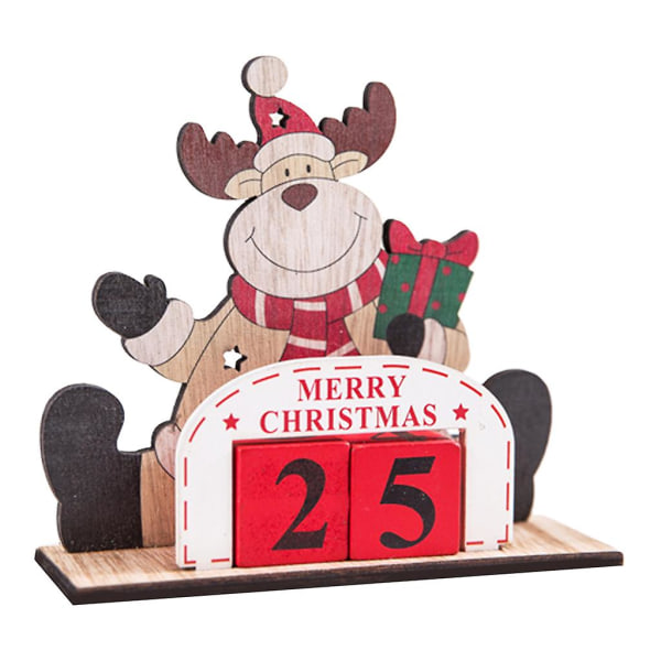 CChristmas Countdown Wooden Advent Calendar Cute Cartoon Reindeer Santa Snowman Number Blocks DIY Tabletop DecorationC