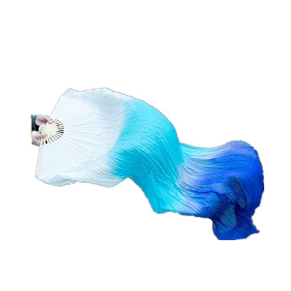 A set of 2 gradient dance fans - One for each hand, transitioning from blue to white, perfect for performances and training, an ideal gift