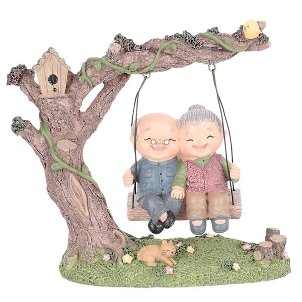 1 Set Kärleksfull Äldre Par Staty Morföräldrar Figurin Kreativt Par Ornament 19x17cm
