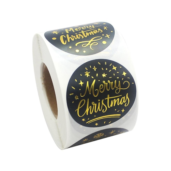 Juldekaler 500 st/rulle Svart foliestämpling Juldekaler Självhäftande julklappspåse Box Förpackningsetikett Häng etikett Dekorativ klistermärke