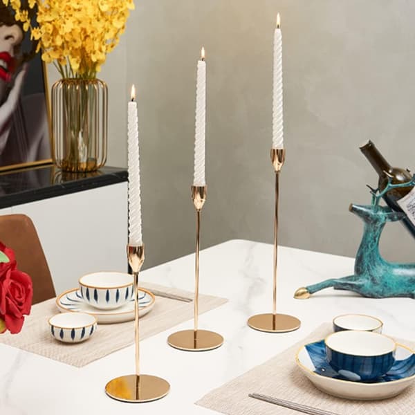 3 Lysestaker Lysestake Gull Moderne Stående Lysestake av