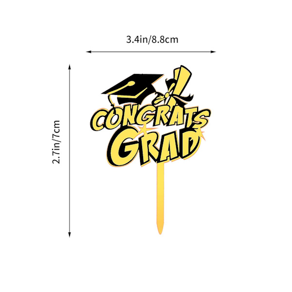 10 stk. Kakepynt til Graduation Party, Akrylkakepynt, Svart, 8,8x7x0,1 cm