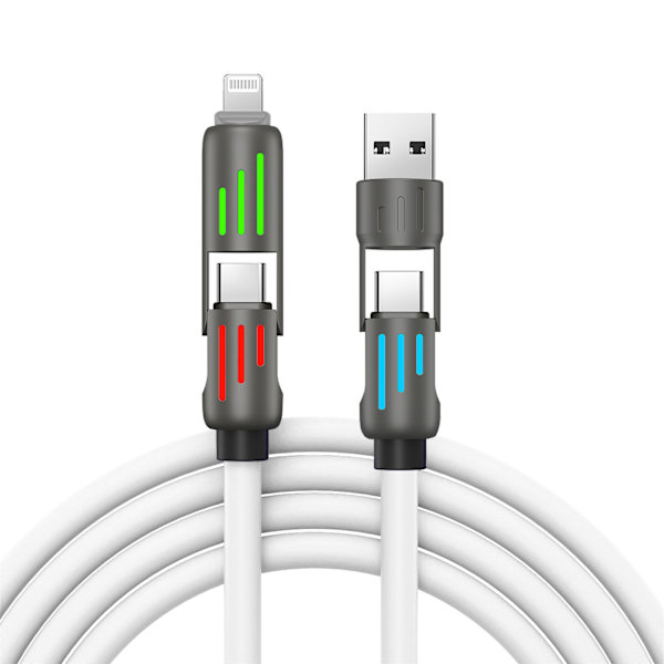240W Farverigt Åndedrætslys 4-i-1 Hurtig Opladerkabel Zinklegering Passer til Apple Huawei Hurtig Opladning Datakabel - 2 Meter white