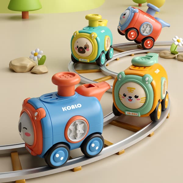 Interactive Inertia Toy Car with Whistle and Replaceable Face - Durable and Bouncy Train Track - Perfect for Boys' Playtime (Red)