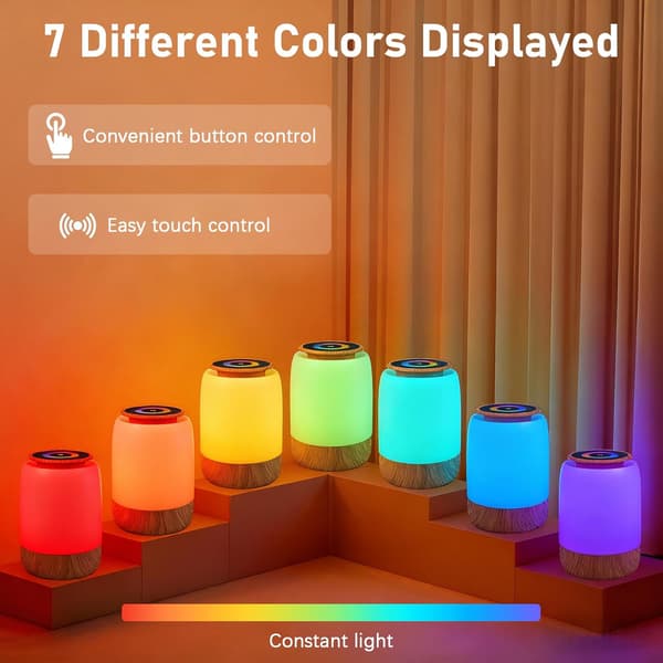 Bedside Lamp, LED Night Light with 256 RGB Color Changes, 7 Lighting Modes, 4 Brightness Levels, Timer and Countdown Functions