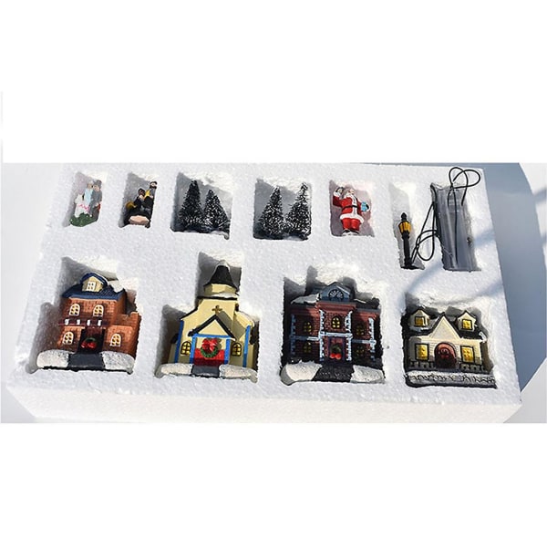 Set med 10 Julscener Landsby Ljus Hus Set Julbelysning