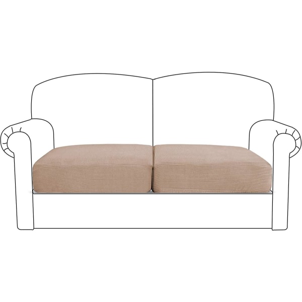 Strækpudebetræk til sofa - Møbelbeskytter med elastisk kant - Lille ternet jacquardstof i elastan (2 Loveseat pudebetræk, sand)