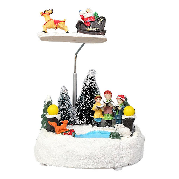 Kreativ Jule Scene Harpiks Ornament Med LED Lys Musikk Animasjon Tegneserie Roterende Gate Lampe Statue Jule DeSpinning Hjorte