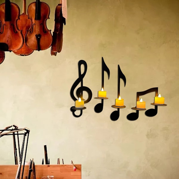 Svart Metall Väggljusstake Ljushållare Set om 4 Musik Symbol Väggljusstake Ljusstakehållare Väggmonterad Ljusstake Ljushållare