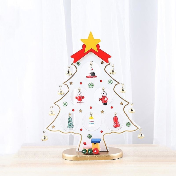 Juletræ i træ til festlig håndværksbord Skrivebordsdekorationer (1 stk, hvid)