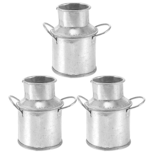 3 stk Mini Jernbøtter Små Vaser Dekorative Mini Jernvaser Miniatyrhus Tilbehør Sølv Silver