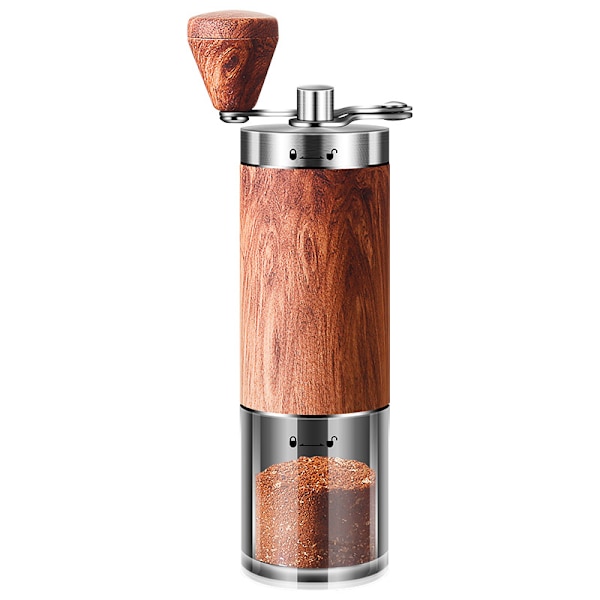 Manuel Kaffekværn med Keramisk Kværn, Bærbar 304 Rustfrit Stål og Træ Håndkaffekværn med 8 Justerbare S