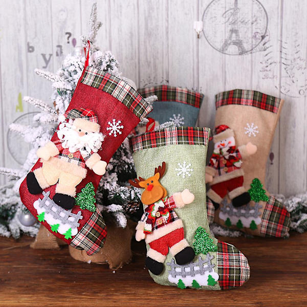 Stor Julstrumpa Julstrumpa Ornament 16 Tum Santa Snögubbe Rensa Strumpan Presentpåse för Semester Heminredning Rag Snögubbe