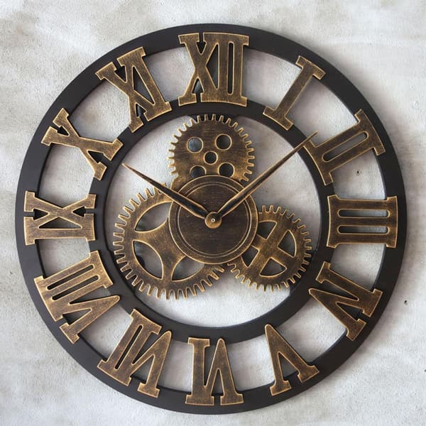 Decorative Wall Clock Hanging Clock 34cm Wood Industrial Style High-Precision Movement